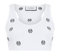 Philipp Plein - Geripptes Mini-Tanktop mit Monogramm - - Tops - Damen - Weiß - M