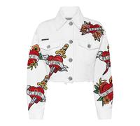 Philipp Plein - Jeansjacke Love Mit Schmucksteinen - Größe XS - weiß