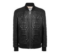 Philipp Plein - Leder-Bomber Monogram - Größe XL - schwarz