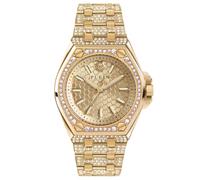 Philipp Plein Plein Extreme Lady Uhr für Damen in der Farbe Gold mit Armband aus Edelstahl, Wasserdichtigkeit: 5 bar, Gehäusedurchmesser: 38 mm, PWJAA0822