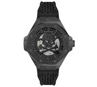 Philipp Plein Plein $KELETON Royal Herren-Armbanduhr, analog, automatisch, aus Silikon, Schwarz/Schwarz - Pwpfa0924, Lanyard