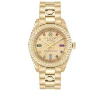Philipp Plein Queen Crystal Uhr für Damen in der Farbe Gold mit Armband aus Edelstahl, Wasserdichtigkeit: 5 bar, Gehäusedurchmesser: 36 mm, PWDAA0721