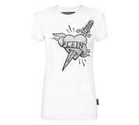 Philipp Plein - T-Shirt Slim Fit Love Mit Schmucksteinen - Größe S - weiß