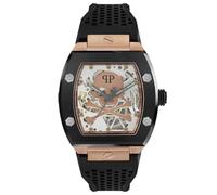 Philipp Plein The $keleton Uhr für Herren in der Farbe Schwarz mit Armband aus Silikon, Wasserdichtigkeit: 5 bar, Gehäusedurchmesser: 44 mm, PWBAA0121