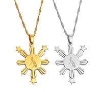 Philippinen Karte Anhänger Halskette - Pilipinas Landesflagge Hip-Hop Polierschmuck, Philippinischer Modecharme Ethnische Wasserwellenkette, Partygeschenk Für Frauen/Mädchen/Männer Unisex,2 S