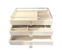 PHILOPACK Acryl-Schmuck-Organizer-Box mit 3 Schubladen, stapelbar, Samt, Schmuckvitrine für Ohrringe, Ringe, Armbänder, Halsketten (Acryl-Box, Beige)