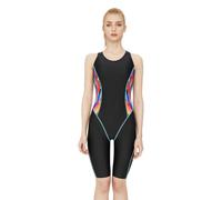 PHINIKISS Professionelle Damen-Badebekleidung,ärmelloser Einteiliger Badeanzug mit Halblanger Badehose, Leistungssport-Badebekleidung,Hoher Stretch,Patchwork-Farben,Schwarz03,EU42