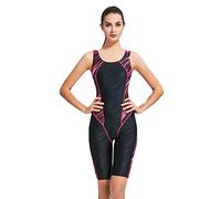PHINIKISS Wassersport Einteiler Badeanzug Damen Sportbadeanzug Knielang Bademode,Schwarz,2XL