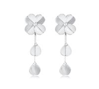 PHNIBIRD Blumen Ohrringe aus 925 Sterling Silber lange ohrringe hängend Weiß Emaille Floral Quaste Ohrringe mit Quaste abnehmbares Design Für den Alltag geeignet