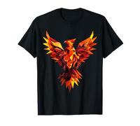 Phönix aus der Asche Design Damen Unisex-Kinder Unisex-Erwachsene Schwarz Vintage Vogel Design Polygon Phönix aus der Asche T-Shirt V-Ausschnitt Kurzarm Klein Regular EU 16-40 Small