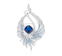 Phoenix Blau Kristall Brosche für Frauen Silber Ton Feder Flügel Anstecknadel mit Strass Elegant Boutonniere Schmuck Geschenk für Hochzeit Anzug Kleid