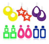 PHOGARY 80er Jahre Ohrringe - 6 Paare Acryl Doppel Neon Hängend für Damen, 70er 80er Neon Schmuck Party Kostümzubehör für Kinder Mädchen BFF Geschenke
