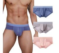 PHOLEEY Herren Unterhosen Slip aus Eisseide Unterwäsche Männer Atmungsaktiv Weich Herren-Slips No Fly Pouch Briefs 3er Pack,L
