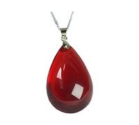 PHONME Natürliche rote Blutbernstein-Anhänger-Halskette, Bernstein-Anhänger-Schmucksachen for Frauen-Dame-Mann-Kristallperlen35x20mm Wassertropfen-Edelstein, Silberketten Mode-Accessoires