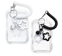 Photocard Holder Kpop, 2 StüCk Photocard Holder Keychain Mit Spring Rope, Star Bells Ausweishalter AusweishüLle Idol Photo Display FüR Ausweis, Buskarte(Weiß, Schwarz)