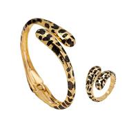 Piceioep Modernes Armband mit Leopardenmuster und offene Ringe, Temperament Legierungs Schmuckset, Party Accessoires für Feiern, bequemes Tragen, Schmuckset