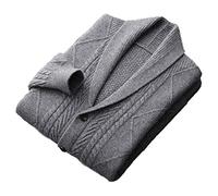 PICFEA Dicker Kaschmir Cardigan Herren, Grüner Kaschmirpullover Mit Fruchtkragen, Strickjacke Aus 100% Reinem Kaschmir, Slim Fit Pullover Mit Zopfmuster Und Knöpfen (Color : Gray, Size : M)