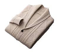 PICFEA Dicker Kaschmir Cardigan Herren, Grüner Kaschmirpullover Mit Fruchtkragen, Strickjacke Aus 100% Reinem Kaschmir, Slim Fit Pullover Mit Zopfmuster Und Knöpfen (Color : Brown, Size : L)