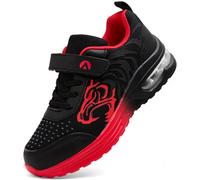 PiDaGlobal Kinder Sneaker Jungen Hallenschuhe Mädchen Outdoor Laufschuhe Klettverschluss Turnschuhe Leichte Atmungsaktive SchulSportschuhe 30EU Schwarz/Rot