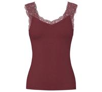 Spitzentop PIECES "PCBARBERA", Damen, Gr. S, tawny port, Jersey, Obermaterial: 95% Viskose, 5% Elasthan, unifarben, figurbetont normal, V-Ausschnitt, Tops Spitzentop, Viskosemischung (76258333-S) tawn