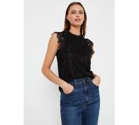 Pieces Spitzentop Pcolline SL Lace Top Noos – Spitzenbesatz – Damen Schwarz XS, Regular Fit