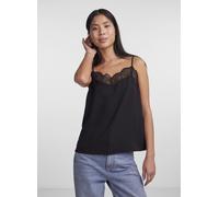 Trägertop PIECES "PCTIFFANY STRAP LACE TOP WVN NOOS BC", Damen, Gr. XS, schwarz, Web, Obermaterial: 100% Polyester, unifarben, regular fit normal, V-Ausschnitt, Tops Trägertop, Kunstfaser, regular fit