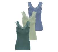 PIECES Damen PCBARBERA LACE TOP Spitzentop,3-Pack, Desert Sage/3-PACK Desert-BALS, M