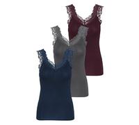 PIECES Damen PCBARBERA LACE TOP Spitzentop,3-Pack, Port Royale/3-PACK Port-PAGEAN, L
