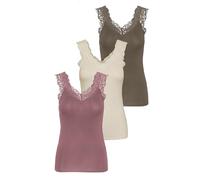 PIECES Damen PCBARBERA LACE TOP Spitzentop,3-Pack, Walnut/3-PACK Walnut-Birch-ROS, XS
