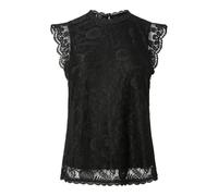 Pieces Spitzentop Pcolline SL Lace Top Noos – Spitzenbesatz – Damen Schwarz XS, Regular Fit