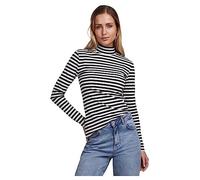 Pieces Damen Pcruka Ls T-Neck Top Noos Bc, Cloud Dancer/Stripes:Black, XL