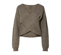 Wickelpullover PIECES "PCSILLY LS REV WRAP KNIT NOOS BC", Damen, Gr. L, morel, Strick, Obermaterial: 90% Polyester, 5% Wolle, 5% Elasthan, meliert, unifarben, figurbetont taillenlang, V-Ausschnitt, Pu