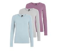 PIECES Damen PCSIRENE LS Tee 3-Pack NOOS CP, Baby Blue/3-PACK Blue-Grey-LAV, XL