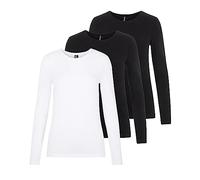 PIECES Damen PCSIRENE LS Tee 3-Pack NOOS CP, Bright White/3-PACK White-BLAC, S