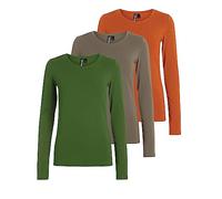 PIECES Damen PCSIRENE LS Tee 3-Pack NOOS CP, Burnt Orange/3-PACK ORANGE-KAL, S