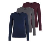 PIECES Damen PCSIRENE LS Tee 3-Pack NOOS CP, Port Royale/3-PACK Port-Grey-P, M