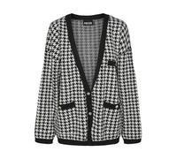 PIECES Damen PCSUIA LS Oversize Knit Shacket PA Strickjacke, Black/Checks:cloud Dancer ,L