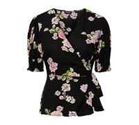 PIECES Damen Pctala 2/4 Wrap Noos Bc Top, Black/AOP:Big Flower, XS EU