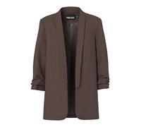 Blusenblazer PIECES "PCBOSELLA 3/4 PINSTRIPE BLAZER NOOS BC", Damen, Gr. M, braun (hot fudge stripes:cloud dancer pinstripe), Web, Obermaterial: 98% Polyester, 2% Elasthan, gestreift, regular fit Po-b