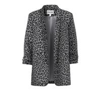 Blusenblazer PIECES "PCBOSELLA 3/4 PRINTED BLAZER NOOS", Damen, Gr. XL, bunt (grau aop:leo), Web, Obermaterial: 98% Polyester, 2% Elasthan, bedruckt, figurumspielend hüftbedeckend, V-Ausschnitt, Blaze