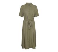 Hemdblusenkleid PIECES "PCPIA 2/4 MIDI SHIRT DRESS WVN NOOS", Damen, Gr. L, N-Gr, deep lichen grün, Web, Obermaterial: 70% Viskose, 30% Leinen, unifarben, regular fit wadenlang, Kleider, mit Bindegürt