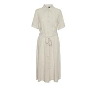 PIECES Figurumspielendes Freizeitkleid aus Viskose-Leinen-Mix Modell 'PIA' in Beige, Größe L