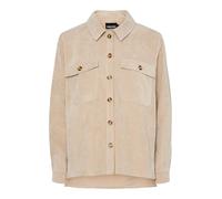 Hemdbluse PIECES "PCEFFI LS SHIRT WVN NOOS", Damen, Gr. L, weiß pepper, Cord, Obermaterial: 92% Polyester, 8% Nylon, unifarben, loose fit Po-bedeckend, Blusen Hemdbluse, Materialmix, loose fit (356636