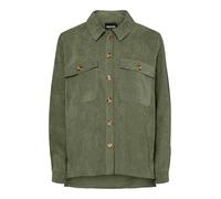 Hemdbluse PIECES "PCEFFI LS SHIRT WVN NOOS", Damen, Gr. S, grün (olivine), Cord, Obermaterial: 92% Polyester, 8% Nylon, unifarben, modisch, loose fit Po-bedeckend, Langarm, Blusen (40976117-S) olivine
