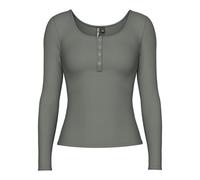 Pieces Slim Fit Langarmshirt aus Baumwoll-Mix Modell 'KITTE' in Mittelgrau, Größe XS