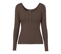 Pieces Langarmshirt PCKITTE LS TOP NOOS BC Damen Braun S Slim Fit 95% Baumwolle 5% Elasthan
