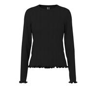 Langarmshirt PIECES "PCMARIE LS O-NECK POIN TOP JRS NOOS BC", Damen, Gr. XS, schwarz, Jersey, Obermaterial: 100% Baumwolle, unifarben, regular fit normal, Rundhals, gewellter Abschluss, Shirts Langarm