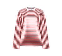 Langarmshirt PIECES "PCSADIE LS TOP JRS NOOS", Damen, Gr. L, cloud dancer stripes:adrenaline rush, Jersey, Obermaterial: 75% Baumwolle, 25% Polyester, gestreift, oversize normal, Rundhals, Shirts Lang