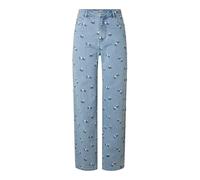 Pieces Flora Straight Emb Hochtaillierte Jeans 30 Light Blue Denim / Pink Flower Embroidery