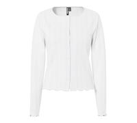 Strickjacke PIECES "PCMARIE LS POIN CARDIGAN JRS NOOS BC", Damen, Gr. XXL, weiß (cloud dancer), Jersey, Obermaterial: 100% Baumwolle, unifarben, regular fit taillenlang, Rundhals, gewellter Abschluss,